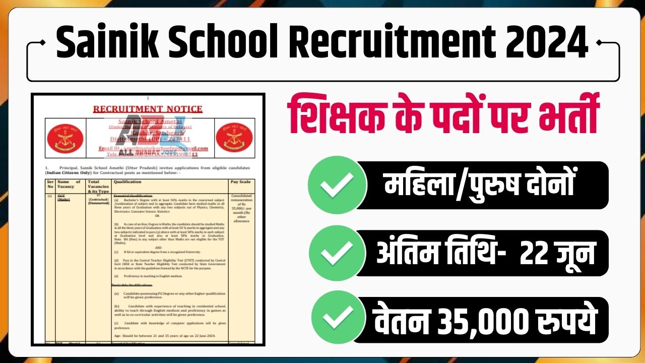 Sainik School Teacher Recruitment 2024