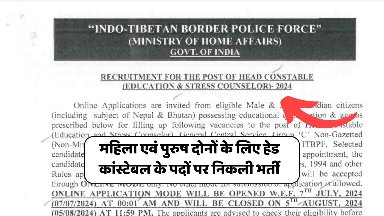 ITBP Head Constable Recruitment 2024