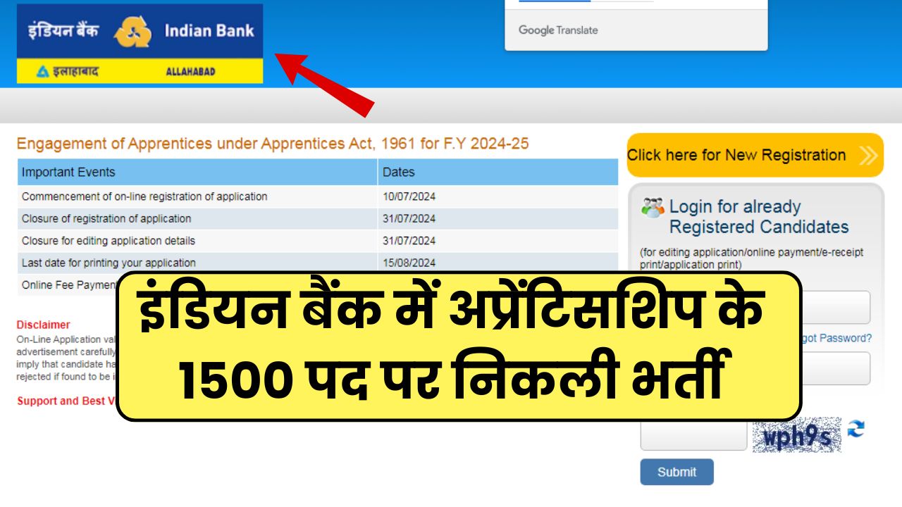 Indian Bank Apprentice Recruitment 2024