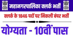 महानगरपालिका सरकारी नौकरी : नौकरी का खुला पिटारा! क्लर्क के 1846 पदों पर निकली बंपर भर्ती, 10वीं पास पास युवा करें आवेदन 